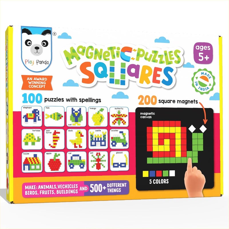 Play Panda Magnetic Puzzles: Squares - 250 Colorful Magnets, 100 Puzzle Book, Magnetic Board & Display Stand - Image 1